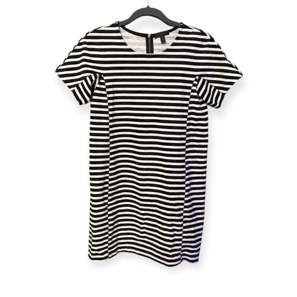 J. Crew Women's Small Black White Striped Short Sleeve Sheath Dress Crewneck
